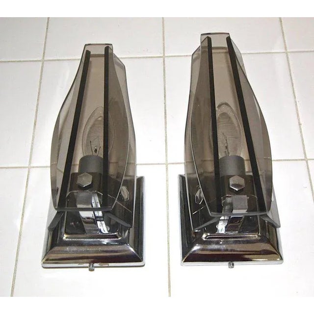 Metal Italian Glass Fontana Arte Style Sconces - A Pair For Sale - Image 7 of 13