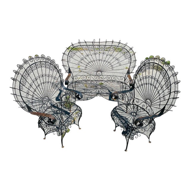 Vintage Twisted Iron Peacock Chairs and Settee, 3 Pieces For Sale