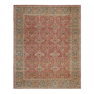 8x10 Coral Hand-Knotted Wool Geometric Floral Tapestry Traditional Carpet Rug For Sale