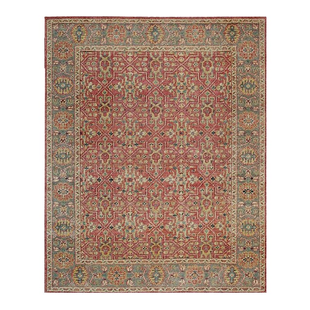 8x10 Coral Hand-Knotted Wool Geometric Floral Tapestry Traditional Carpet Rug For Sale