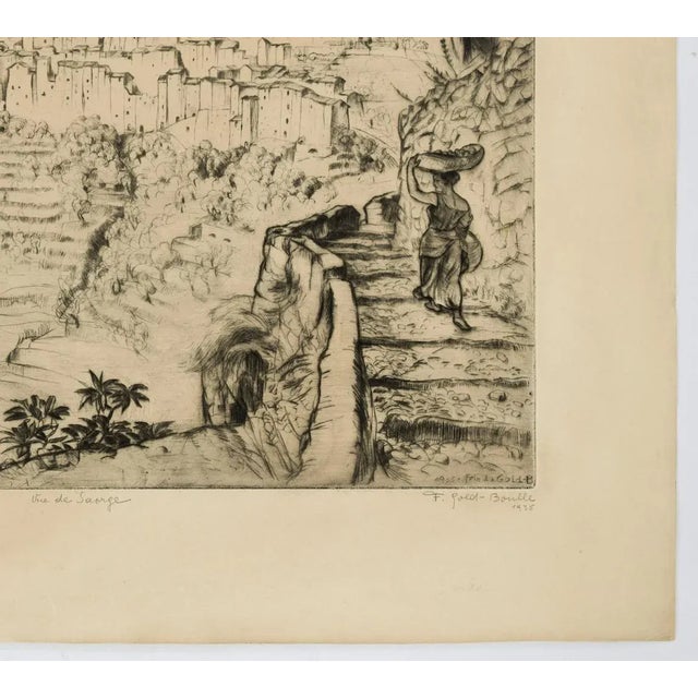 Landscape "Rue de Saorge" is an original etching on paper realized by Friedi Gold Boille in 1935. Hand-signed on the lower...