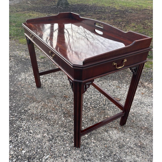 Altavista Lane Vintage Lane Altavista Mahogany Chinese Chippendale Writing Desk Table For Sale - Image 4 of 12