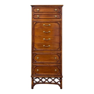 Mid 20th Century Ficks Reed Faux Bamboo Lingerie Chest Eight Drawers Brass Hollywood Regency For Sale