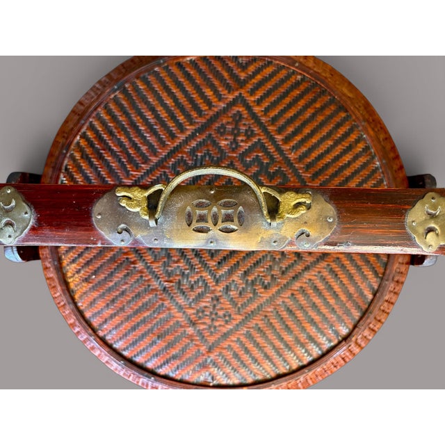 Mid 20th Century Large Chinese Wedding Basket Tiered-Woven Bamboo Rattan-Lacquer-Chinoiserie-Boho For Sale - Image 6 of 11