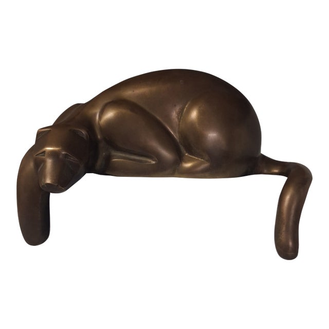 Vintage 1980s Dolbi Cashier Brass Panther Statue For Sale