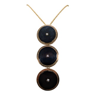 Vintage 1969 Signed Henkle & Grosse Germany Black Resin Discs Pendant Necklace For Sale