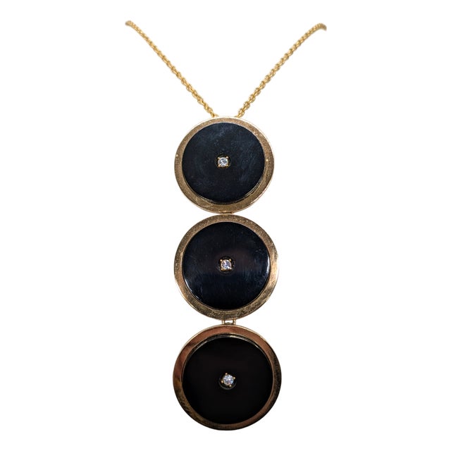 Vintage 1969 Signed Henkle & Grosse Germany Black Resin Discs Pendant Necklace For Sale