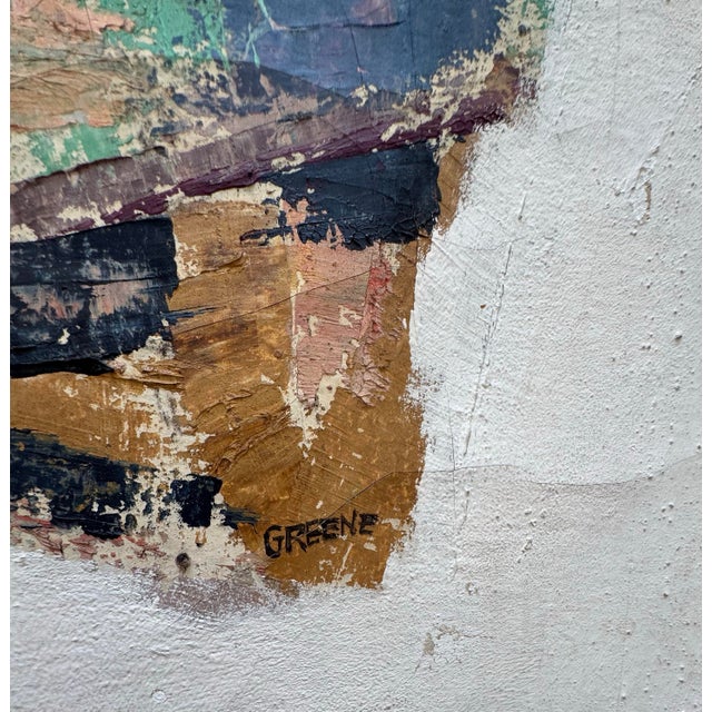 American Large Impasto Oil Painting Harbor Seascape Nautical Mid Century Signed Greene For Sale - Image 3 of 9