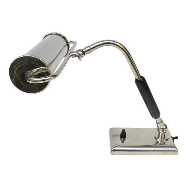 Art Deco Nickel Plated and Black Wood Piano Table Lamp For Sale