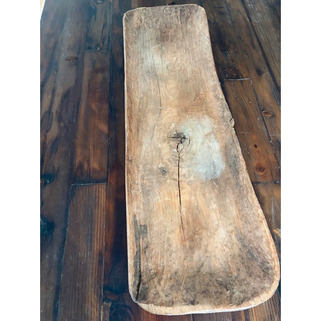 Large 38" Antique Hand-Carved Primitive Wooden Dough Bowl (Trencher) For Sale - Image 9 of 10