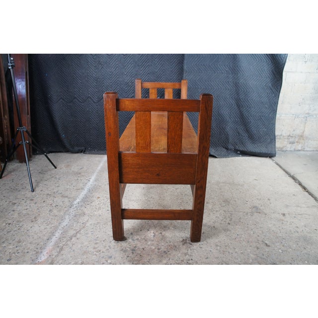 Antique Mission Arts & Crafts Quartersawn Oak Hall Storage Bench Seat Settee 50" For Sale - Image 11 of 13