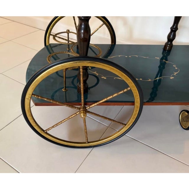 Paint Mid-Century Italian Hollywood Regency Marquetry Drop-Leaf Bar Cart For Sale - Image 7 of 9