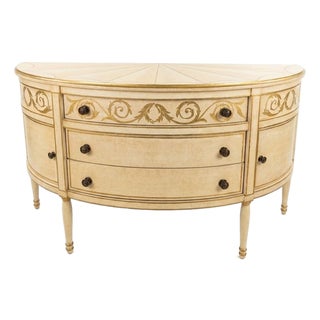 1990s Niermann Weeks Hand-Painted Neoclassical Sunburst Demilune Console Chest For Sale