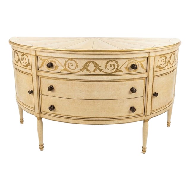 1990s Niermann Weeks Hand-Painted Neoclassical Sunburst Demilune Console Chest For Sale