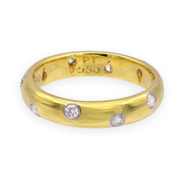 Tiffany and Co. Tiffany & Co. 18k Yellow Gold + Platinum Etoile Diamond Band Ring Size 5.5 For Sale - Image 4 of 6