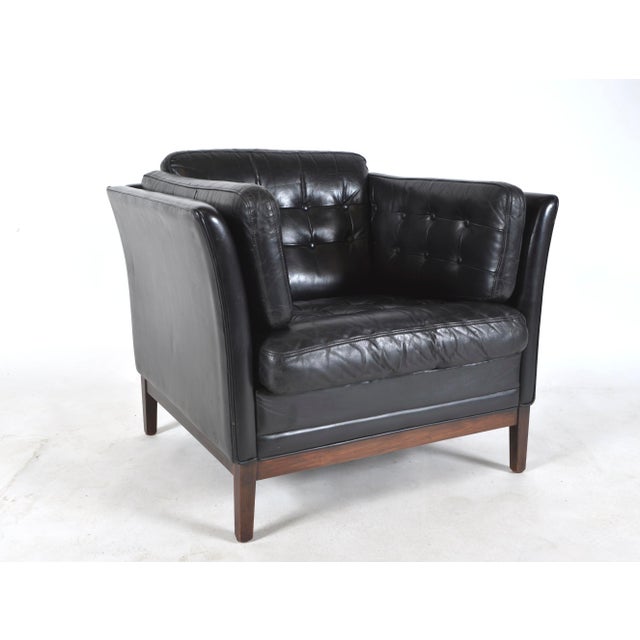 1960s Danish Black Leather Lounge Armchair from Mogens Hansen, Denmark, 1960s For Sale - Image 5 of 18