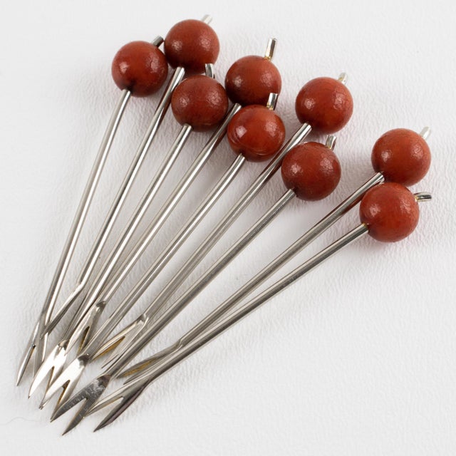 1930s Art Deco Giant Chrome Cherries Barware Cocktail Picks by Gouaille - 11 pcs For Sale - Image 9 of 11