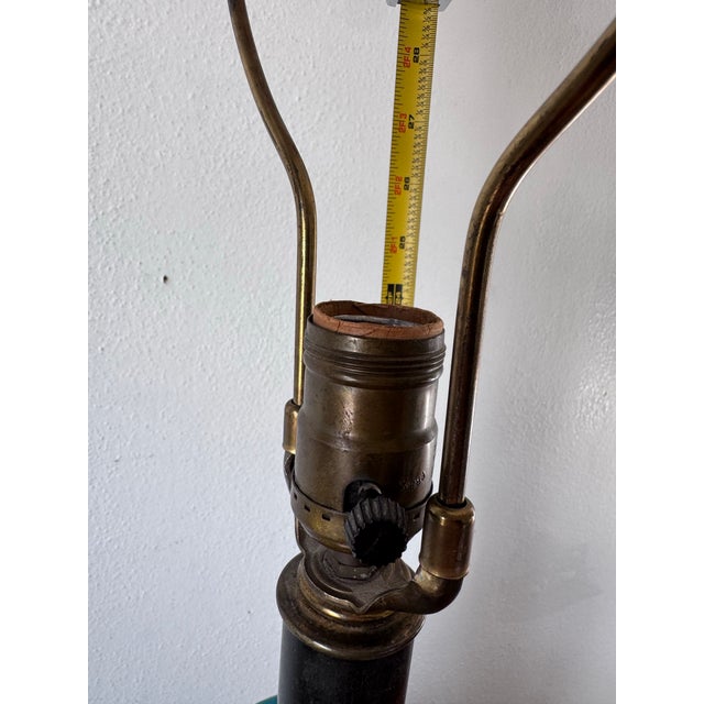 Turquoise Mid-Century Ming Style Italian Ceramic Table Lamp Attributed to Ugo Zaccagnini, Turquoise Crackle Glaze For Sale - Image 8 of 12