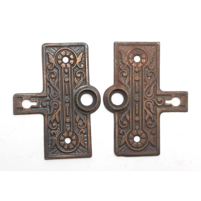 Victorian Antique Pair of 3 In. Victorian Cast Iron Door Back Plates For Sale - Image 3 of 4
