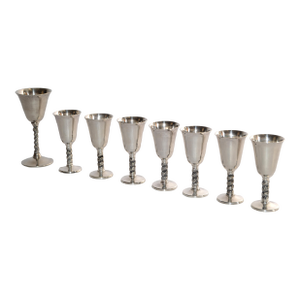 1930s Mid-Century Modern F. B. Rogers Silver Plated Goblets Stemware, Set of 8
