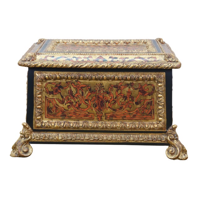 Late 20th Century French Napoleon Style Faux Boulle Jewelry Keepsake Box Chest Casket 15" For Sale