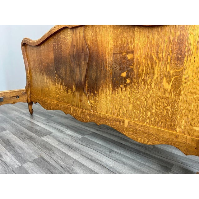Vintage French Double Bed with Frame in Oak For Sale - Image 9 of 11