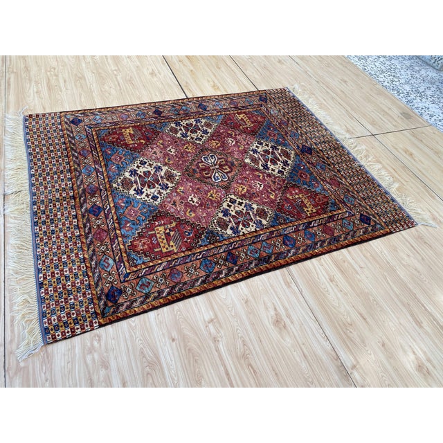 Tribal Berry Red Kazak Medallion Handmade Wool Rug 5x7 For Sale - Image 3 of 13