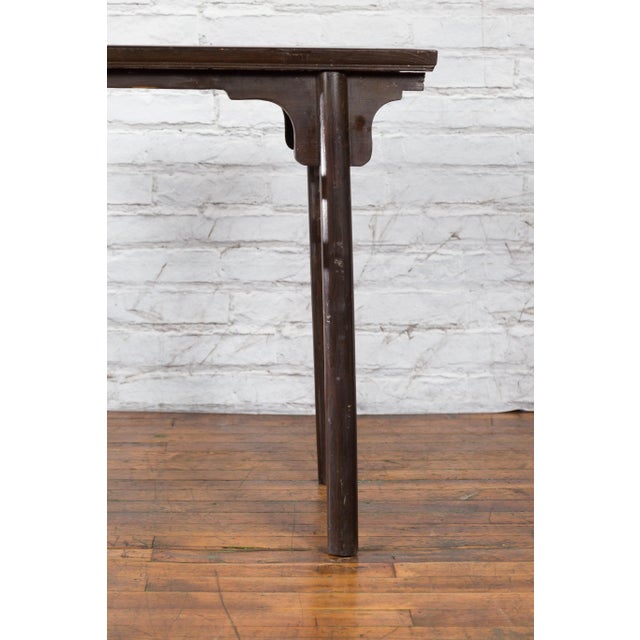 Chinese Chinese Early 20th Century Dark Lacquer Wine Console Table with Carved Apron For Sale - Image 3 of 13