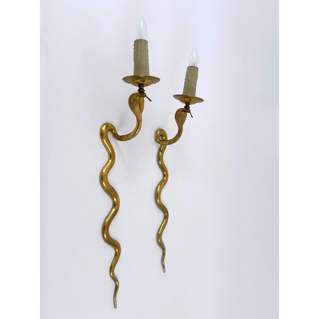 Vintage Cast Brass Cobra Wall Lamps from Maison Jansen, 1960s, Set of 2 For Sale - Image 14 of 18