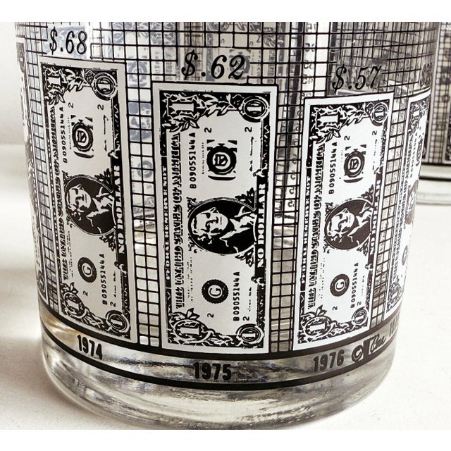 1970s Vintage 1970s Financial 'Shrinking Dollar' Whiskey Glasses With Gold Rim - Set of 4 For Sale - Image 5 of 7