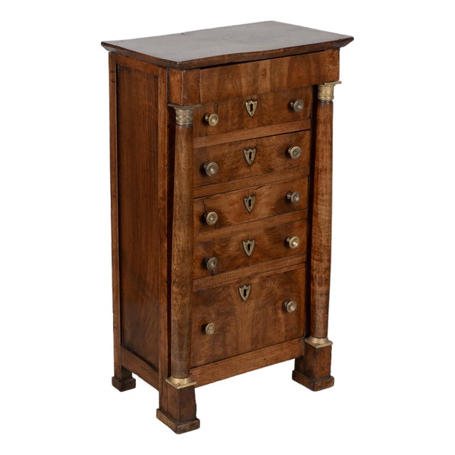 French Empire Miniature Semainier Chest, Walnut & Brass, Circa 1800 For Sale