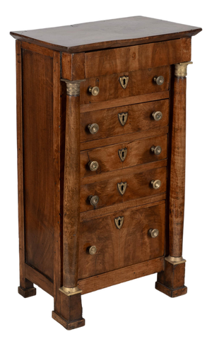 French Empire Miniature Semainier Chest, Walnut & Brass, Circa 1800