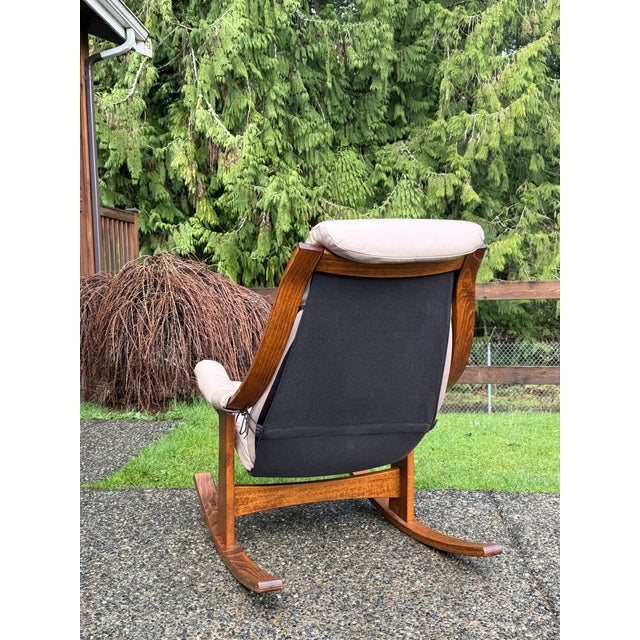 Mid-Century Modern Vintage Scandinavian Leather Rocking Chair For Sale - Image 3 of 7