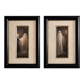 Pair of Framed Ghost With Candles Portrait Prints | Gothic Halloween Wall Art For Sale
