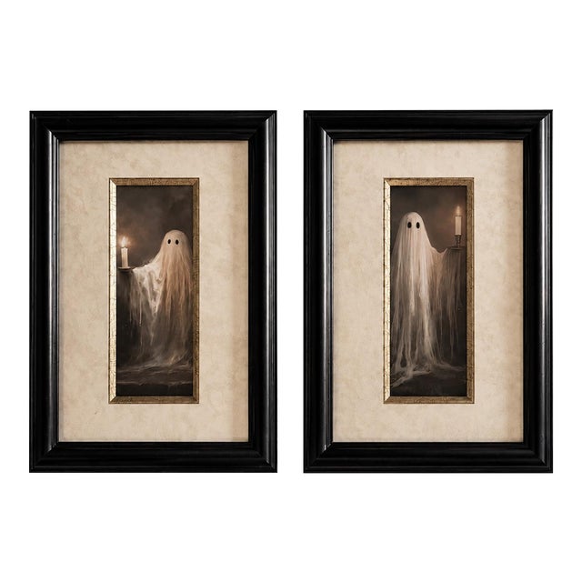 Pair of Framed Ghost With Candles Portrait Prints | Gothic Halloween Wall Art For Sale