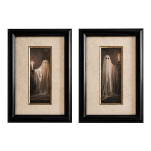 Pair of Framed Ghost With Candles Portrait Prints | Gothic Halloween Wall Art