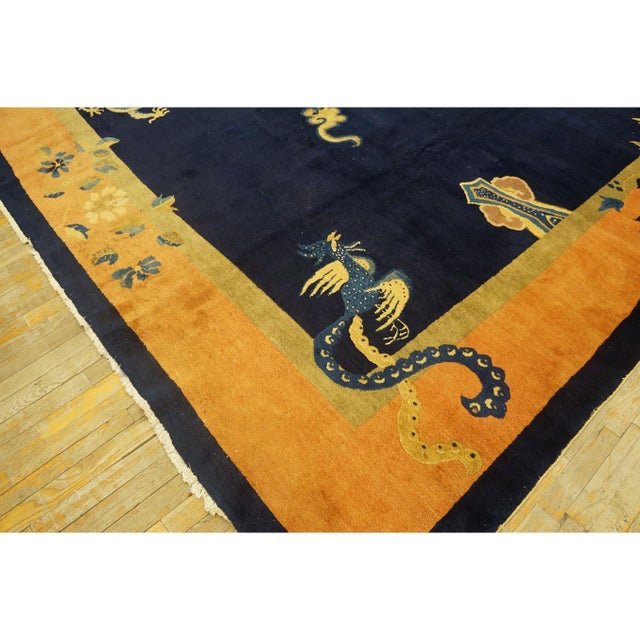 Antique Chinese - Peking Chinese Allover Floral Blue 1900s Rug, Circa Date: 1900s. This exceptional piece exemplifies the...