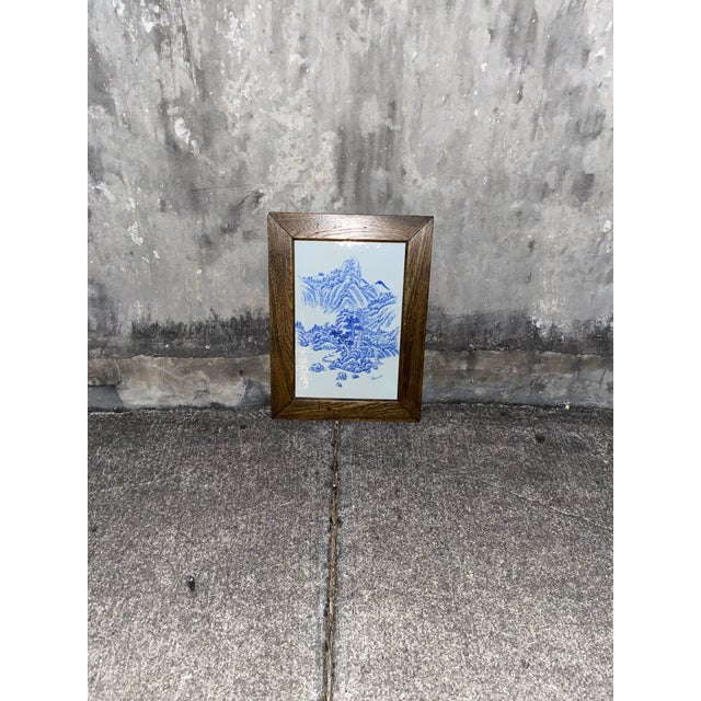 Ceramic Antique Framed Chinese Blue and White Porcelain Tile For Sale - Image 7 of 9
