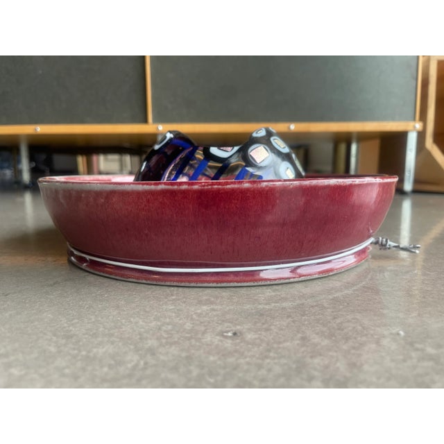 Signed 1980s Postmodern Studio Art Glass & Ceramic Wall Sculpture Charger Memphis Era Fused Centerpiece For Sale - Image 4 of 12