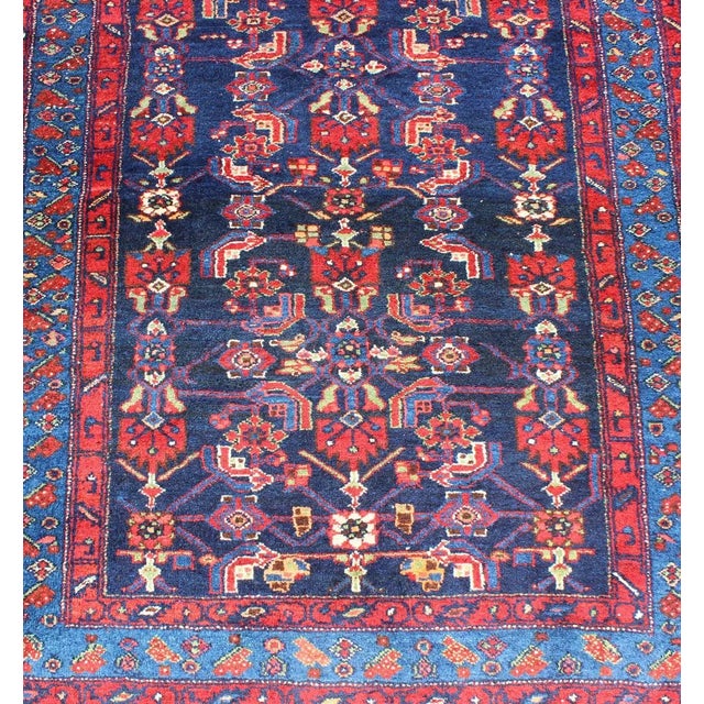 Textile Geometric Design Hamedan Vintage Runner From Persia in Jewel Tones For Sale - Image 7 of 13