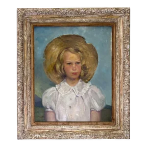 Timeless and Innocent Original Oil Painting Young Girl With Straw Hat