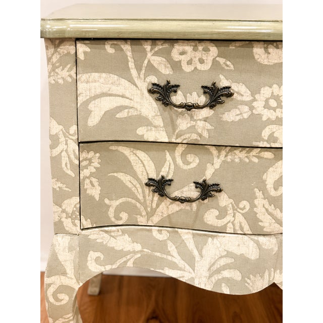 French Provincial French Provincial Floral Fabric-Wrapped Two-Drawer Chest by Coast to Coast Imports For Sale - Image 3 of 5