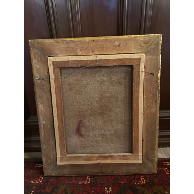 Victorian Mid-19th Century European School Oil Painting of a Woman With Dog in Giltwood Frame Ks - Unsigned For Sale - Image 3 of 4