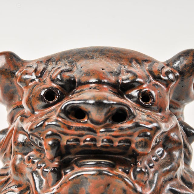 Vintage Japanese Sake Bottle With Ceramic Shisha Foo Dog Lid For Sale - Image 11 of 14