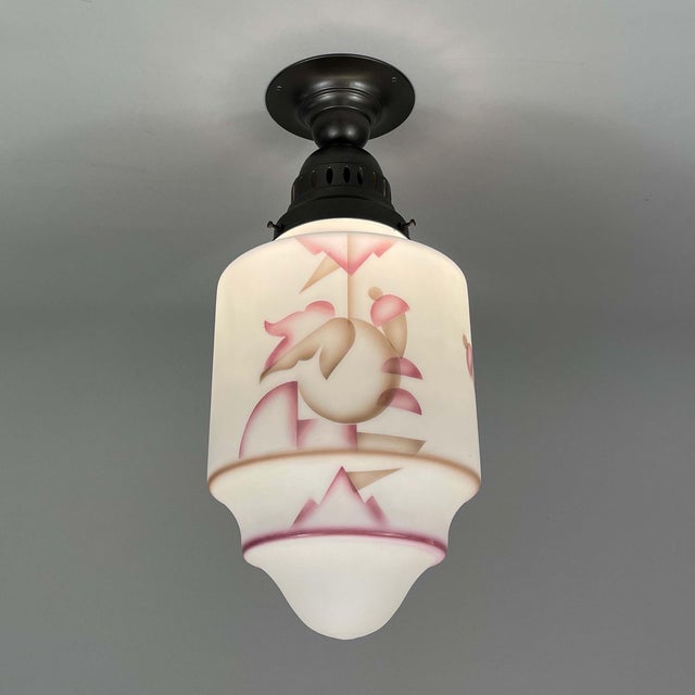 Art Deco Frosted Glass & Burnished Metal Flush Mount, Germany, 1930s For Sale - Image 3 of 16