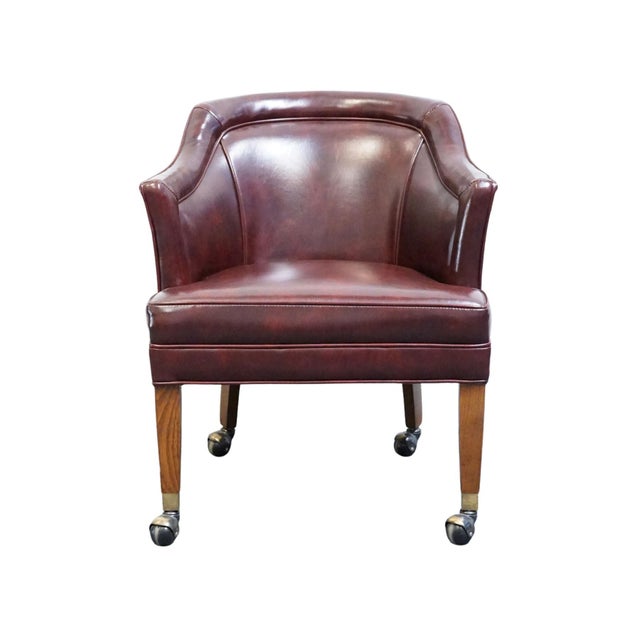 Traditional Hickory Leather Co. Burgundy Leather Upholstered Wheeled Club Game Chair For Sale - Image 3 of 10