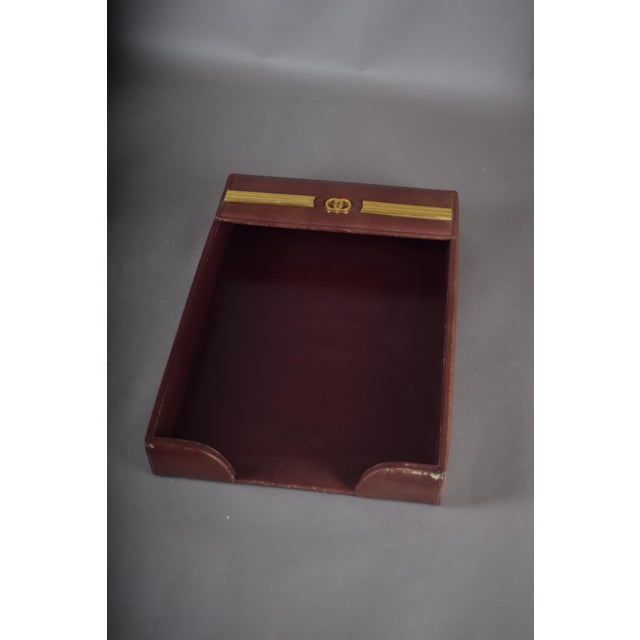 1970s Red Leather Desk Tray with Double-G Hardware by Gucci, 1970s For Sale - Image 5 of 11