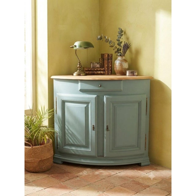 Louis XV Corner Cabinet in Neptune Blue and Brass Fittings, 1890s For Sale - Image 11 of 11