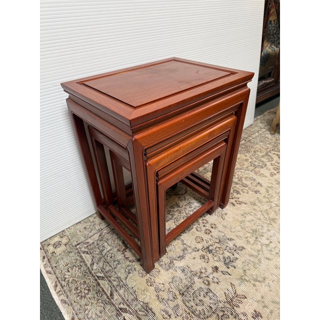 Asian Rosewood Nesting Tables, Set of Three For Sale - Image 3 of 12