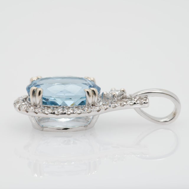 3.5Ct Aquamarine Pendant With Earth Mined Diamond: Solid 14k Gold, Oval 11x9mm For Sale In Columbus - Image 6 of 8
